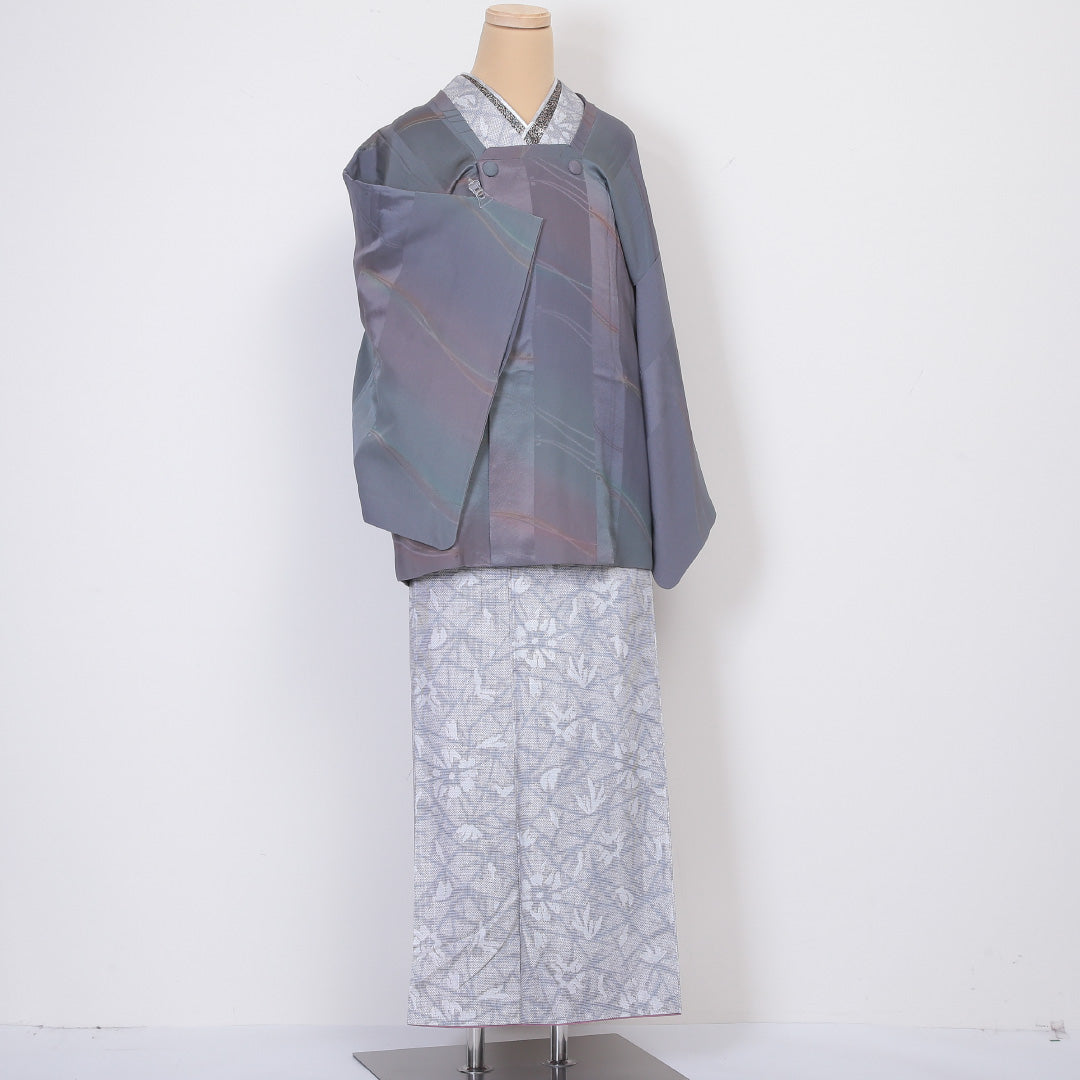 道行コート 袷 身丈74cm 裄63cm 正絹 Sランク ぼかし グレー系 1217-00569