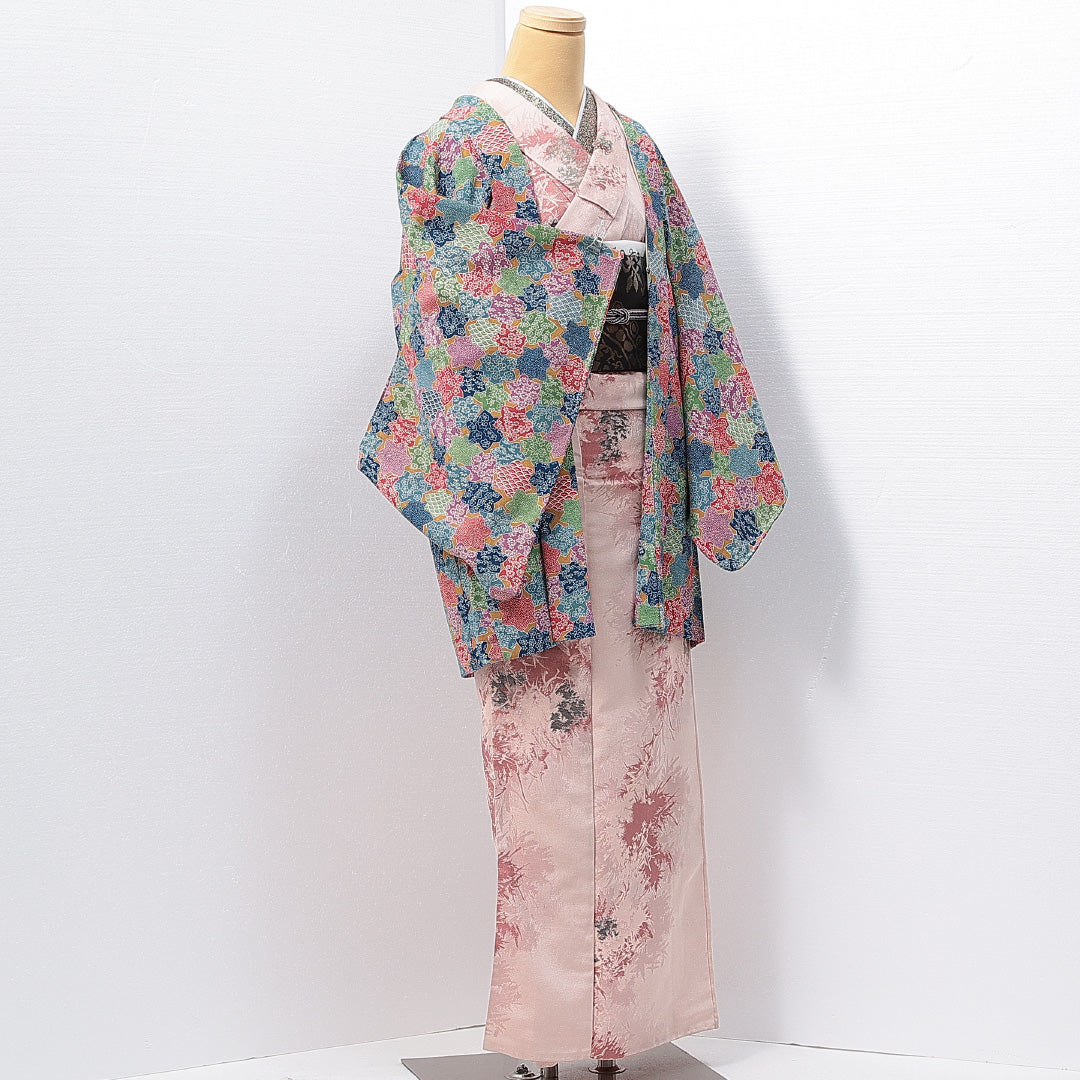 羽織 袷 身丈81cm 裄丈64cm 正絹 Sランク カジュアル Mサイズ 楓 紅葉 多色系 RP 1232-14650
