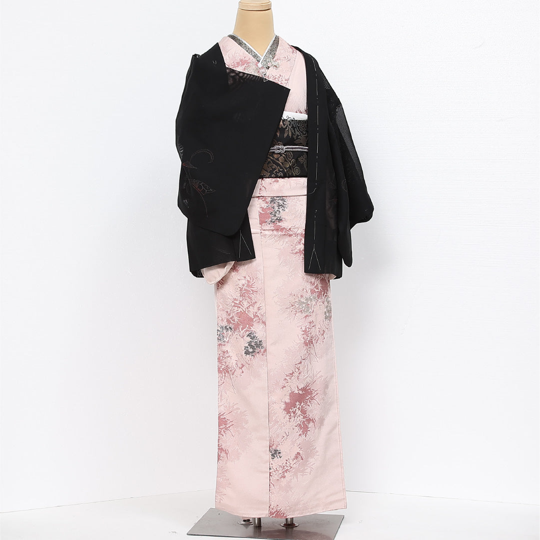未使用品 夏物 黒羽織 紗 身丈70cm 裄丈62cm 正絹 Nランク インフォーマル Sサイズ もじり織 しつけ糸 創作柄 黒系 RP 1233-13424