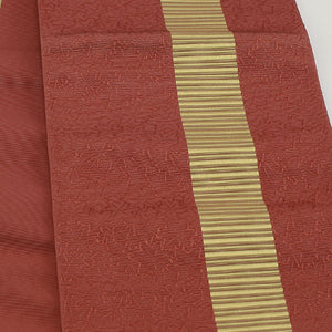 半幅帯 帯丈370cm 正絹 小袋帯 全通 仕立て上がり カジュアル Aランク 朱系 1225000130316