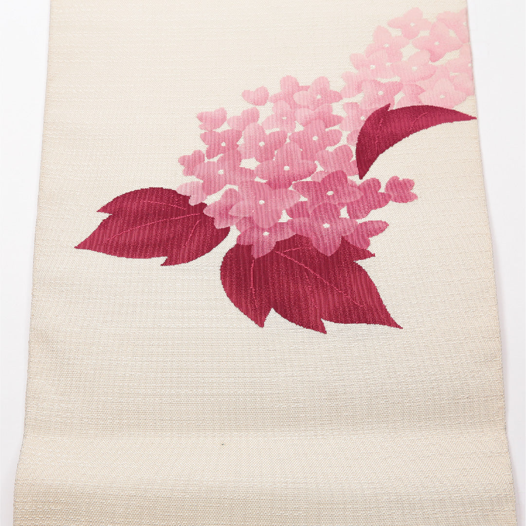 八寸名古屋帯 （夏帯） 帯丈363cm 正絹 ポイント柄 松葉仕立て 織り カジュアル 紫陽花 クリーム系 RP 1245-01960
