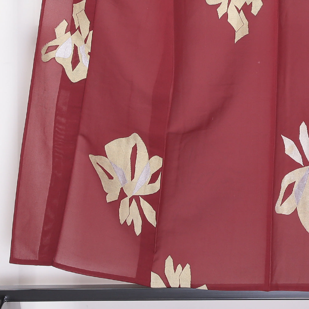 小紋 紗 身丈154cm 裄65.5cm 正絹 切嵌 夏着物 赤系 Cランク 1215-02165