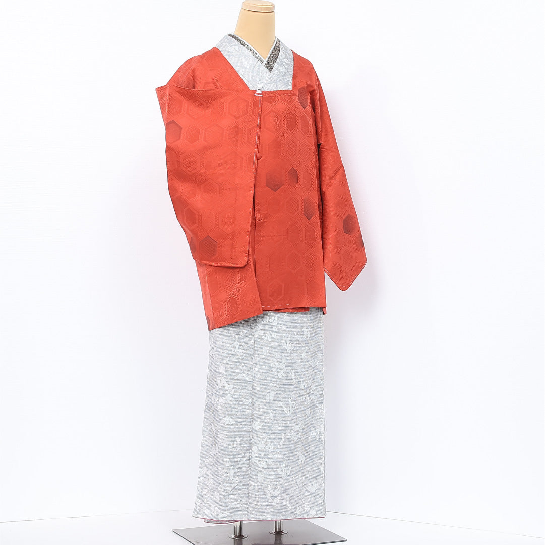 道行コート 袷 身丈81cm 裄丈64cm 正絹 Sランク セミフォーマル Mサイズ 菱 青海波 ピンク系 RP 1237-12080