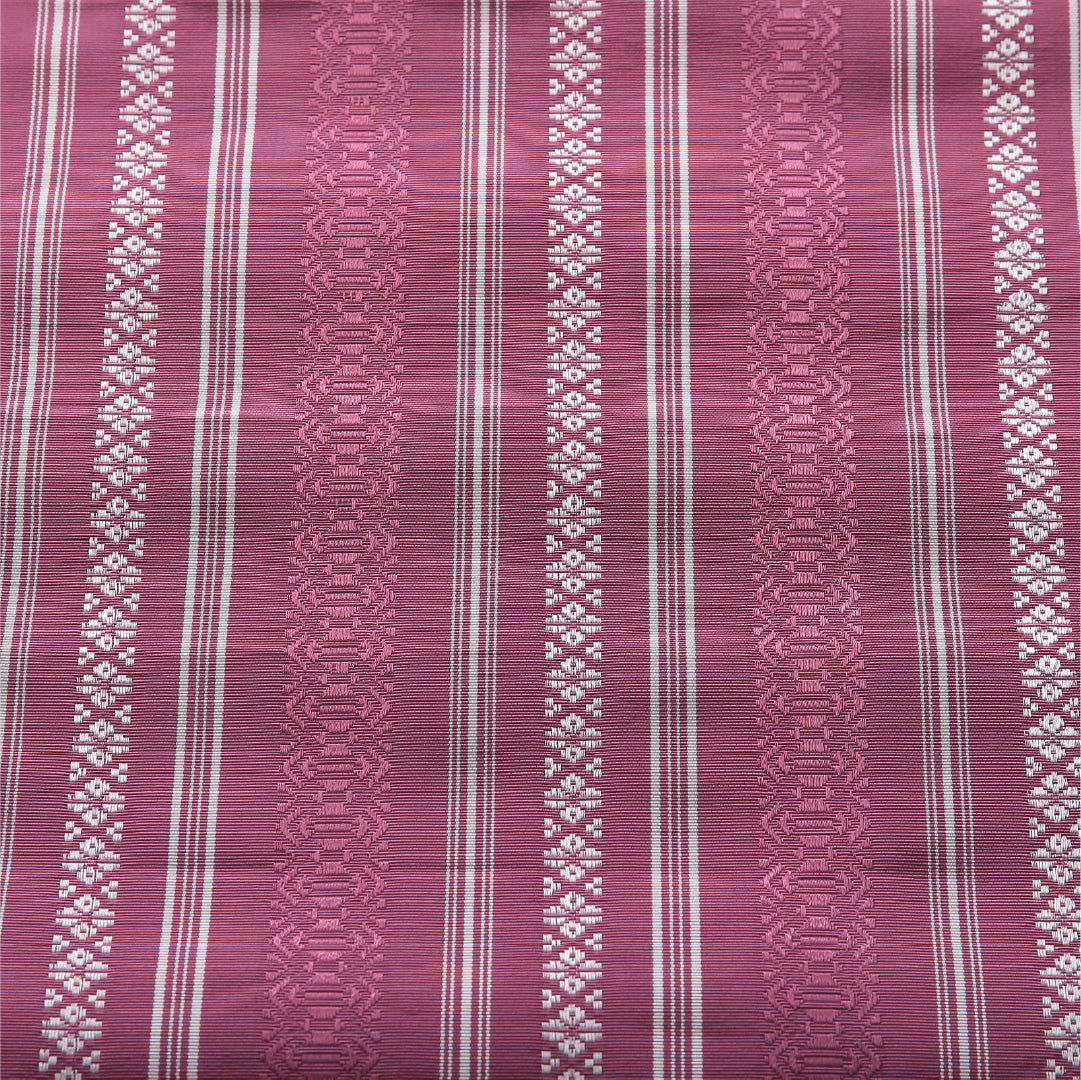 八寸名古屋帯 帯丈394cm インフォーマル 開き仕立て 全通 未仕立て 帯芯なし Sランク 正絹 本場筑前博多織 献上柄 ピンク系 1224-03886