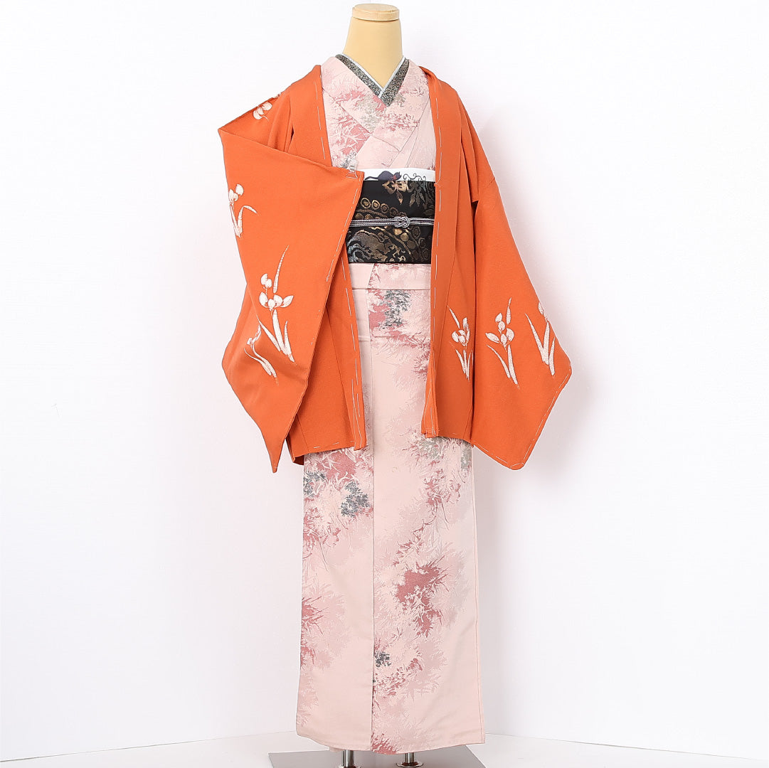 絵羽羽織 袷 身丈79cm 裄丈66cm 正絹 Sランク インフォーマル Mサイズ 菖蒲 朱系 RP 1234-12564