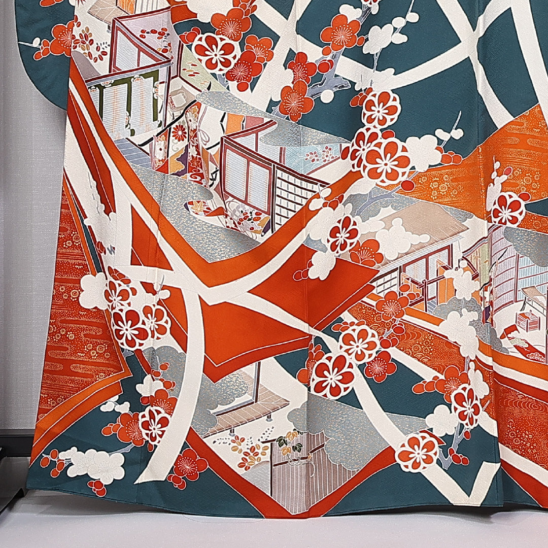 振袖 身丈162cm 裄丈66cm 袷 正絹 Bランク 広衿 梅 吉祥文様 1213-F0298
