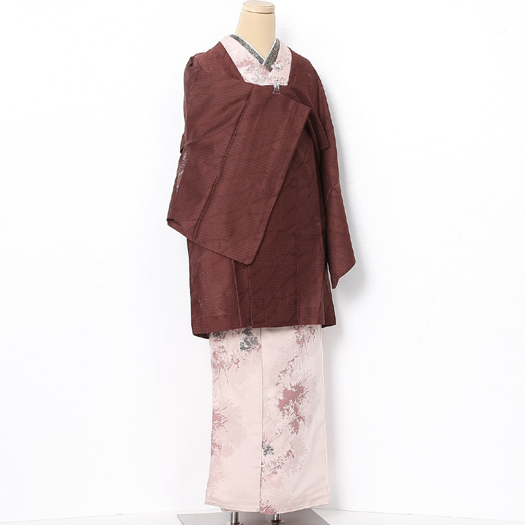 夏物 道行コート 夏物 身丈89cm 裄丈67cm 正絹 Sランク セミフォーマル Mサイズ 創作柄 茶系 RP 1237-12802
