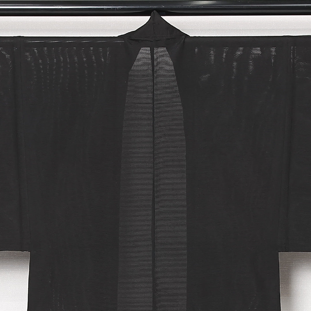 夏物 羽織 男性用 絽 身丈105cm 裄丈35cm 正絹 Sランク カジュアル XSサイズ 無地 シック 落ち着き 黒系 RP 1235-13064