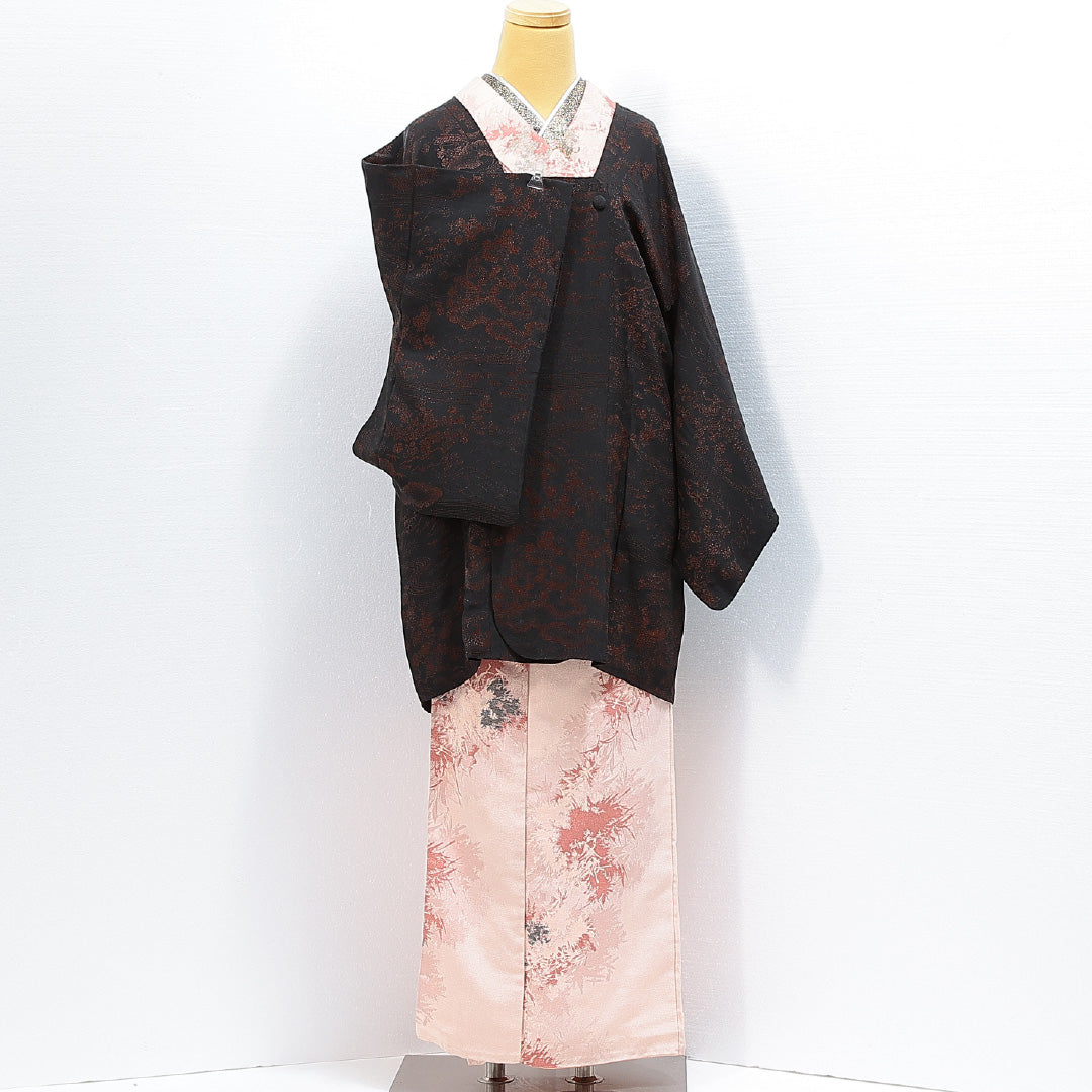 道行コート 袷 身丈86cm 裄丈61cm 正絹 Sランク セミフォーマル Sサイズ ポケットあり 風景柄 黒系 RP 1237-14839