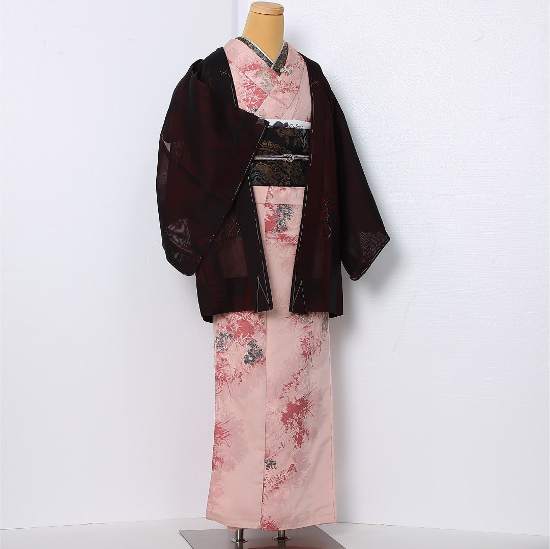 夏物 黒羽織 二重紗 身丈78cm 裄丈64cm 正絹 Aランク インフォーマル Mサイズ 創作柄 黒系 RP 1233-12922