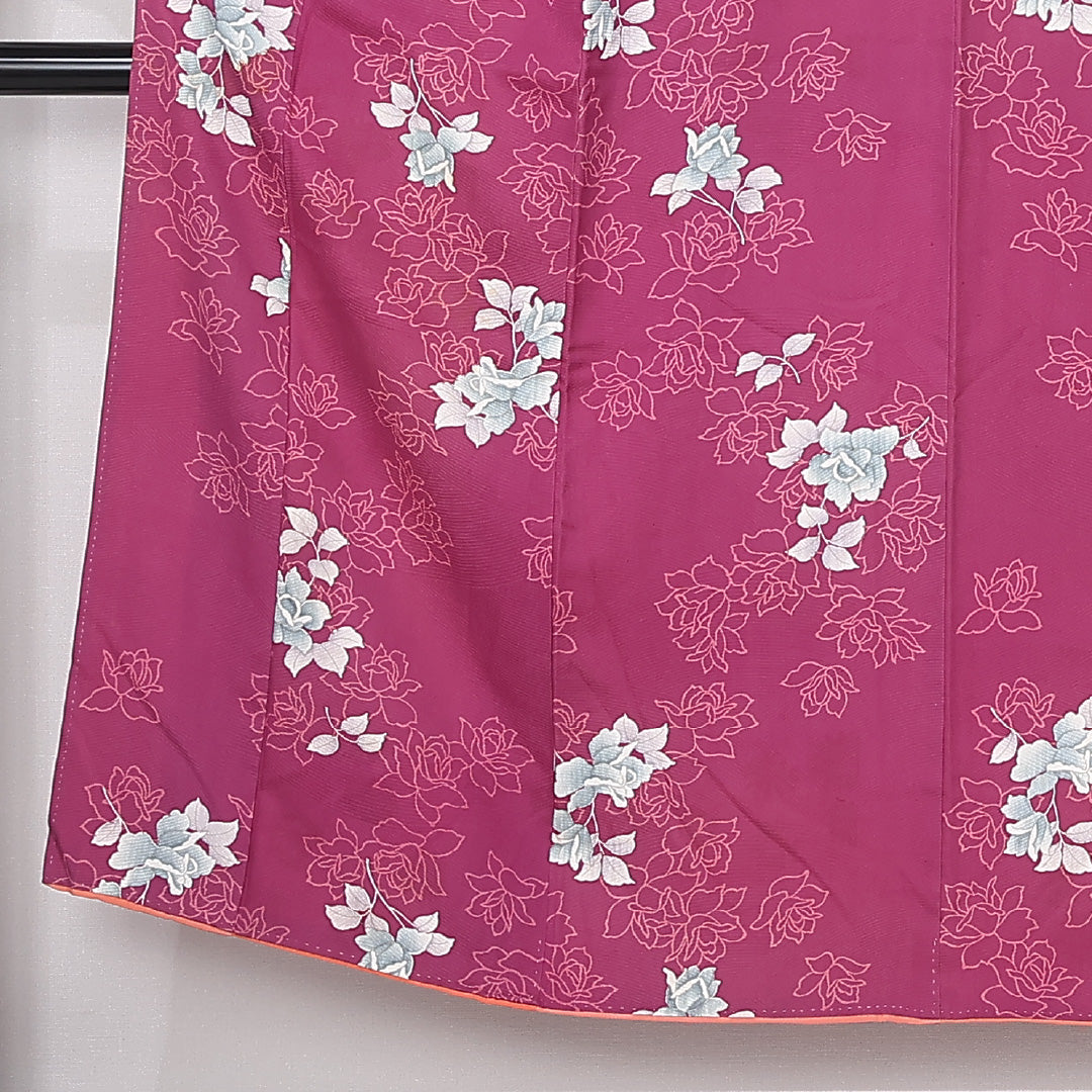 アンティーク 小紋 袷 身丈146cm 裄丈62cm 正絹 Bランク 広衿 XSサイズ 薔薇 紫系 M4 1221-12478