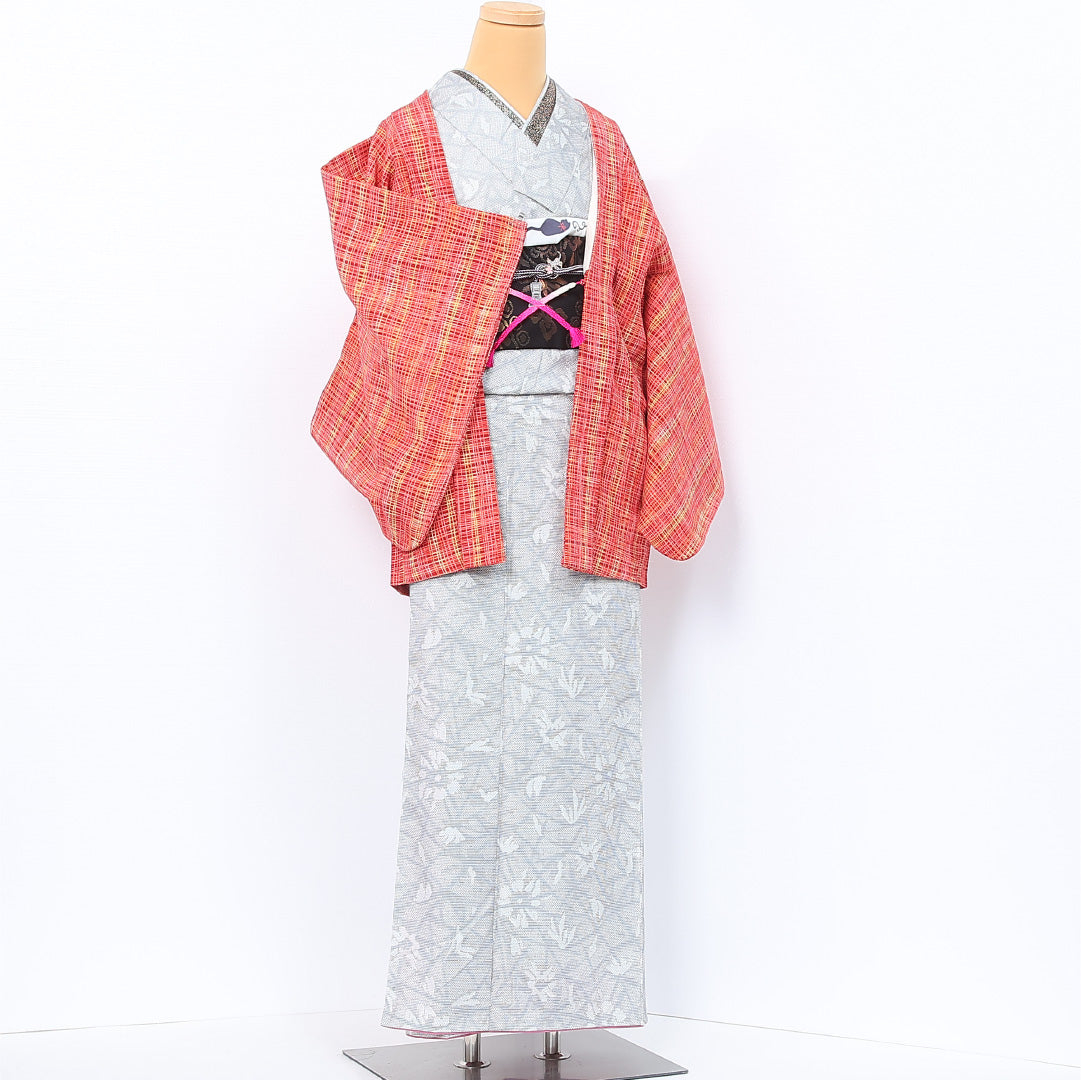 羽織 袷 身丈74cm 裄丈64cm 正絹 Aランク カジュアル Mサイズ 紐あり 創作柄 赤系 RP 1232-12064