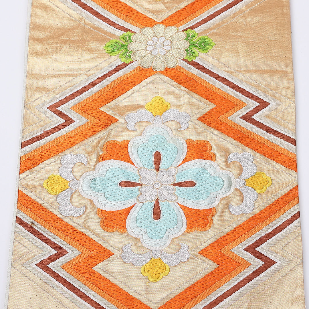 袋帯 帯丈424cm 六通 松皮菱 フォーマル 金系 正絹 Bランク 1223-00972