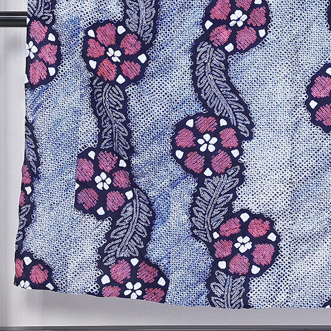 夏物 有松鳴海絞り 浴衣 身丈151cm 裄丈65cm Sランク S 木綿 洗える着物 夏物 バチ衿 ボタニカル 肩当て カジュアル 紺系 1218-12132