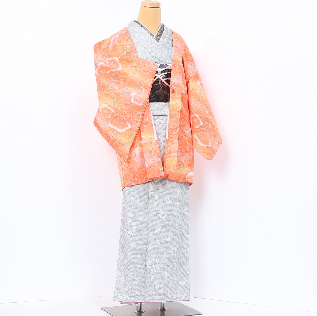 羽織 身丈80cm 裄丈64cm Aランク M ポリエステル 洗える着物 袷 梅 カジュアル ピンク系 1217-12072
