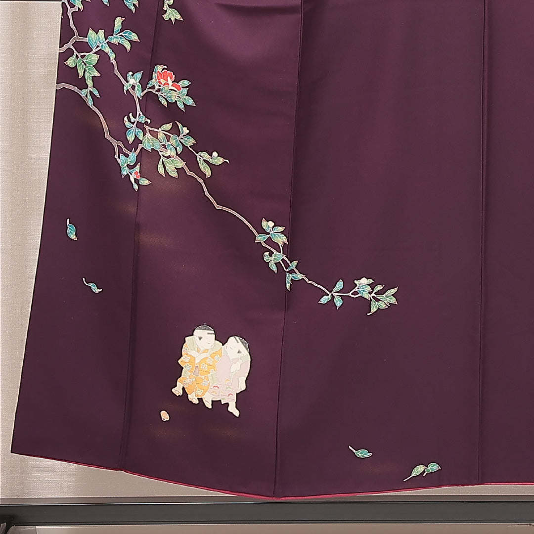 正絹 琉球紅型 小紋 反物 深い緑色地に色鮮やかな花や流水文様　華やかな染め 紅型特集〜琉球紅型・京紅型・江戸紅型・藍型染め - 中古・リサイクル