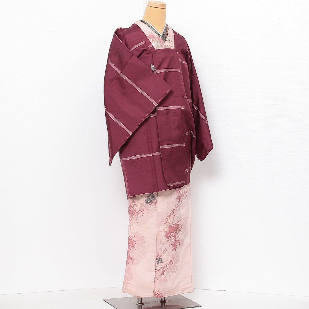 道行コート 袷 身丈89cm 裄丈65cm 正絹 Sランク セミフォーマル Mサイズ ポケットあり 紫系 RP 1237-13946