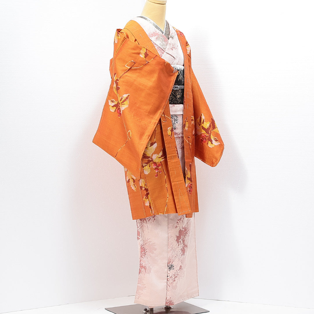 アンティーク 羽織（銘仙） 袷 身丈97cm 裄丈63cm 正絹 Aランク Sサイズ 葡萄 朱系 1217-14739