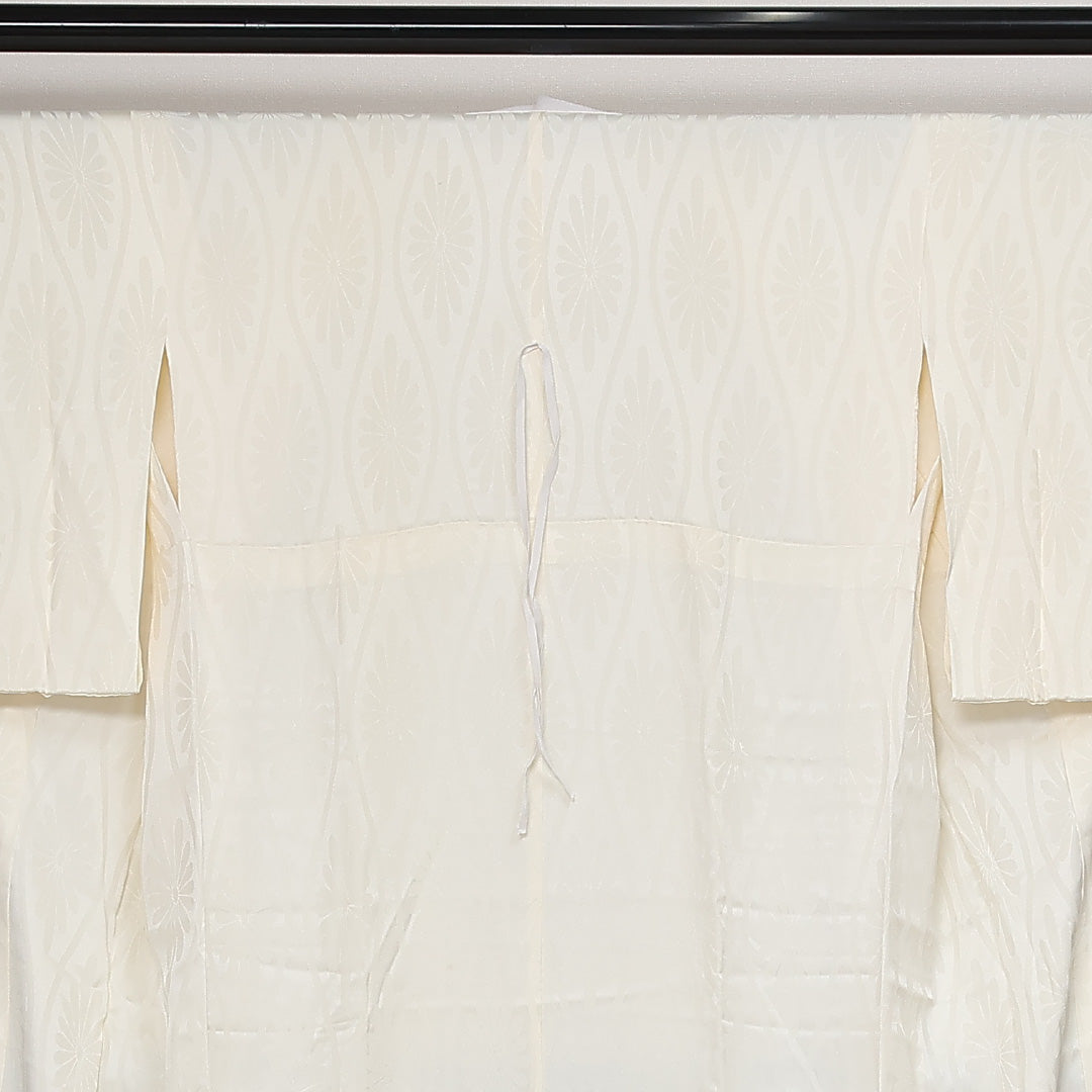 長襦袢 袷 身丈131cm 裄丈63cm 正絹 Aランク Lサイズ 立涌 菊 クリーム系 HP 1239-13464