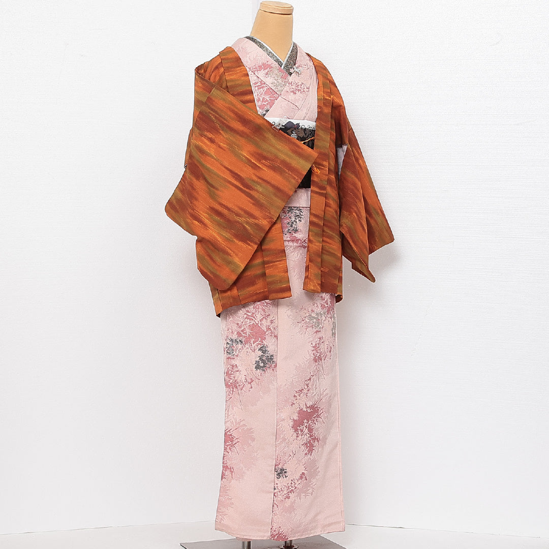 洗える着物 羽織 袷 身丈74cm 裄丈65cm ポリエステル Sランク カジュアル Mサイズ 紐あり 創作柄 朱系 RP 1232-13930