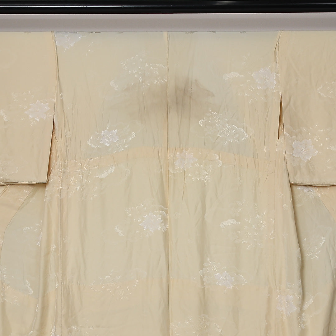 長襦袢 無双袖 身丈124cm 裄丈65cm 正絹 Bランク Mサイズ 居敷当て 菊 クリーム系 RP 1239-12693