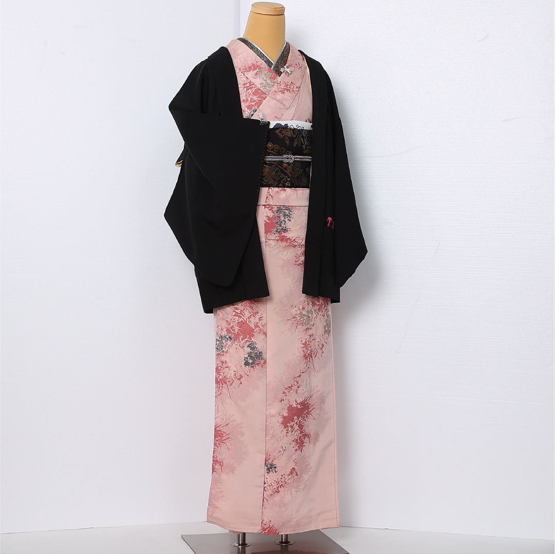 黒羽織 袷 身丈72cm 裄丈63cm 正絹 Sランク 一つ紋 (五三桐) セミフォーマル Sサイズ 蘇州刺繍 桔梗 黒系 RP 1233-12930