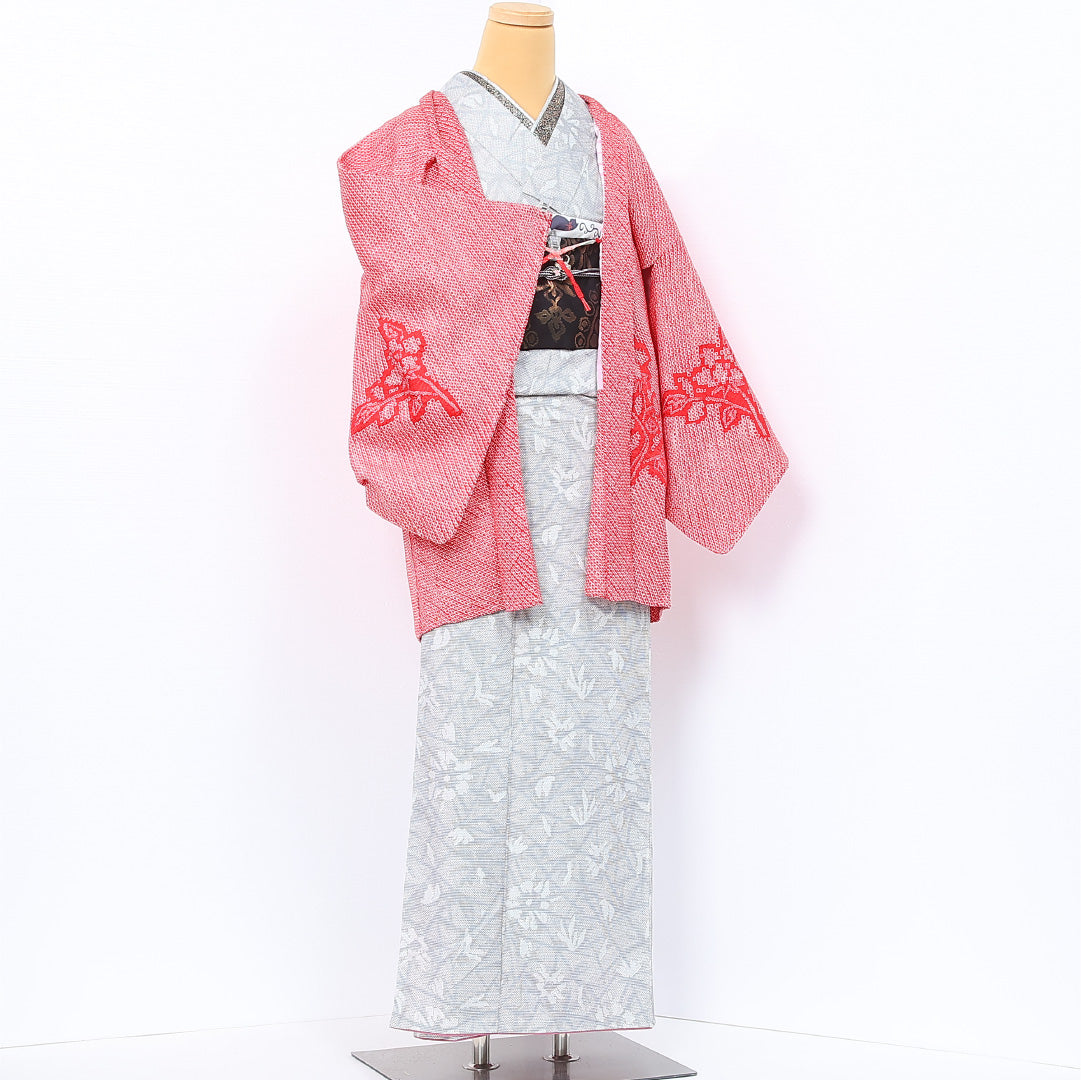 羽織 身丈80cm 裄丈64.5cm Bランク M 正絹 袷 絞り 紐あり 紫陽花 カジュアル ピンク系 1217-12104