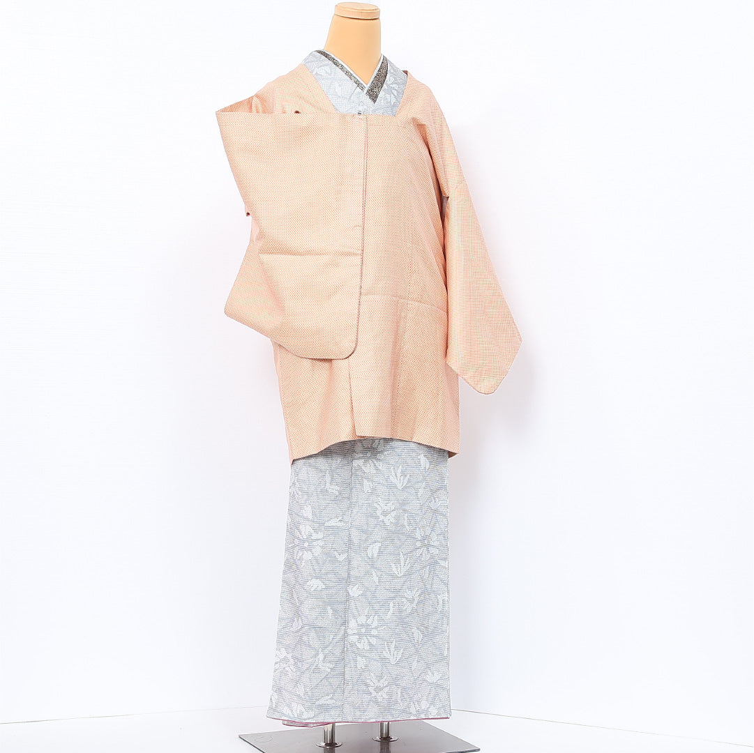 道行コート（紬） 紬 身丈86cm 裄丈63cm Bランク S 正絹 袷 十字絣 セミフォーマル クリーム系 1263-12069