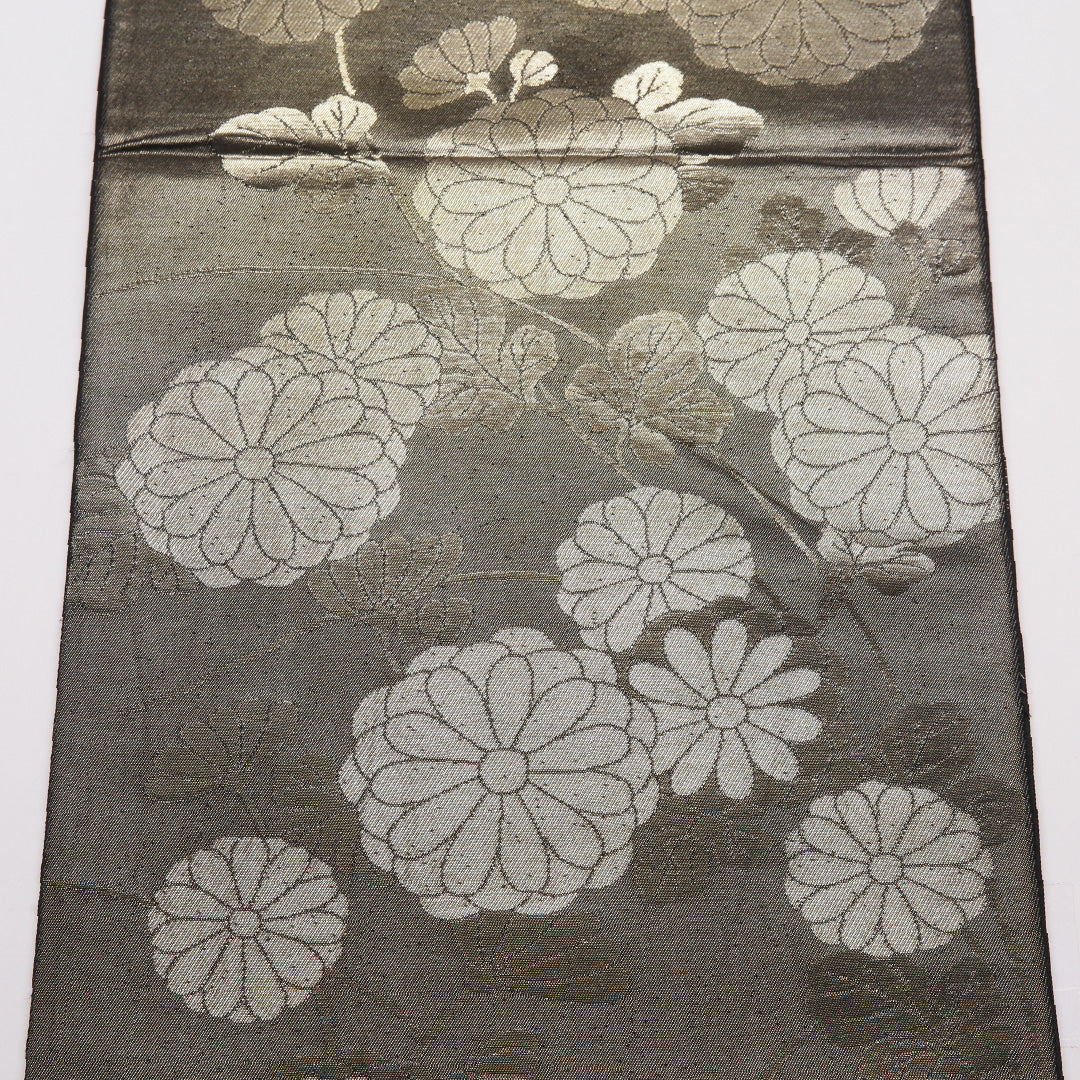 袋帯 帯丈428cm 六通 フォーマル Sランク 正絹 花柄 シック気品 黒系 1223-01436