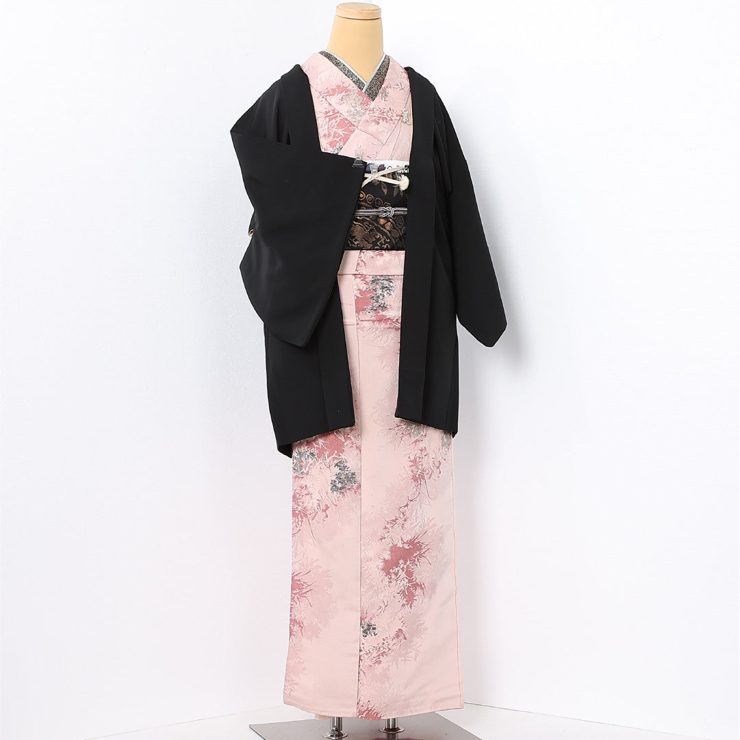 黒羽織 袷 身丈80cm 裄丈61cm 正絹 Cランク インフォーマル Sサイズ 紐あり 創作柄 黒系 LP 1233-12730
