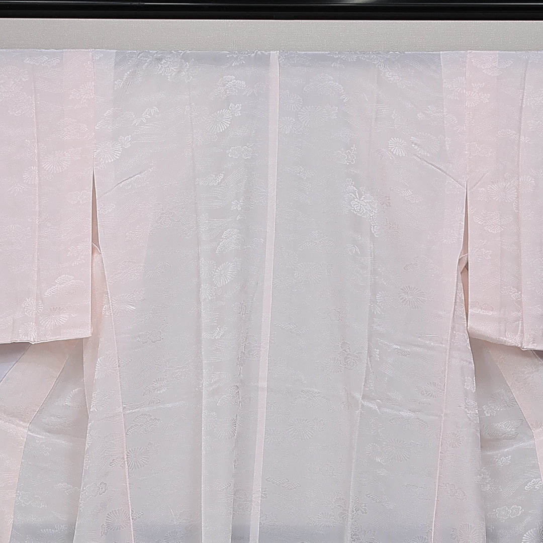 長襦袢 無双袖 身丈120cm 裄丈61cm 正絹 Sランク Sサイズ 菊 笹 ピンク系 RP 1239-14474