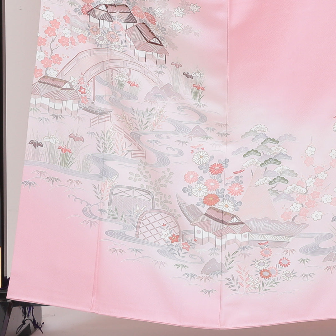 色留袖 一つ紋 五三桐 身丈163cm 裄丈66cm Sランク 正絹 袷 広衿 L 茶屋辻 セミフォーマル ピンク系 1211-F0124