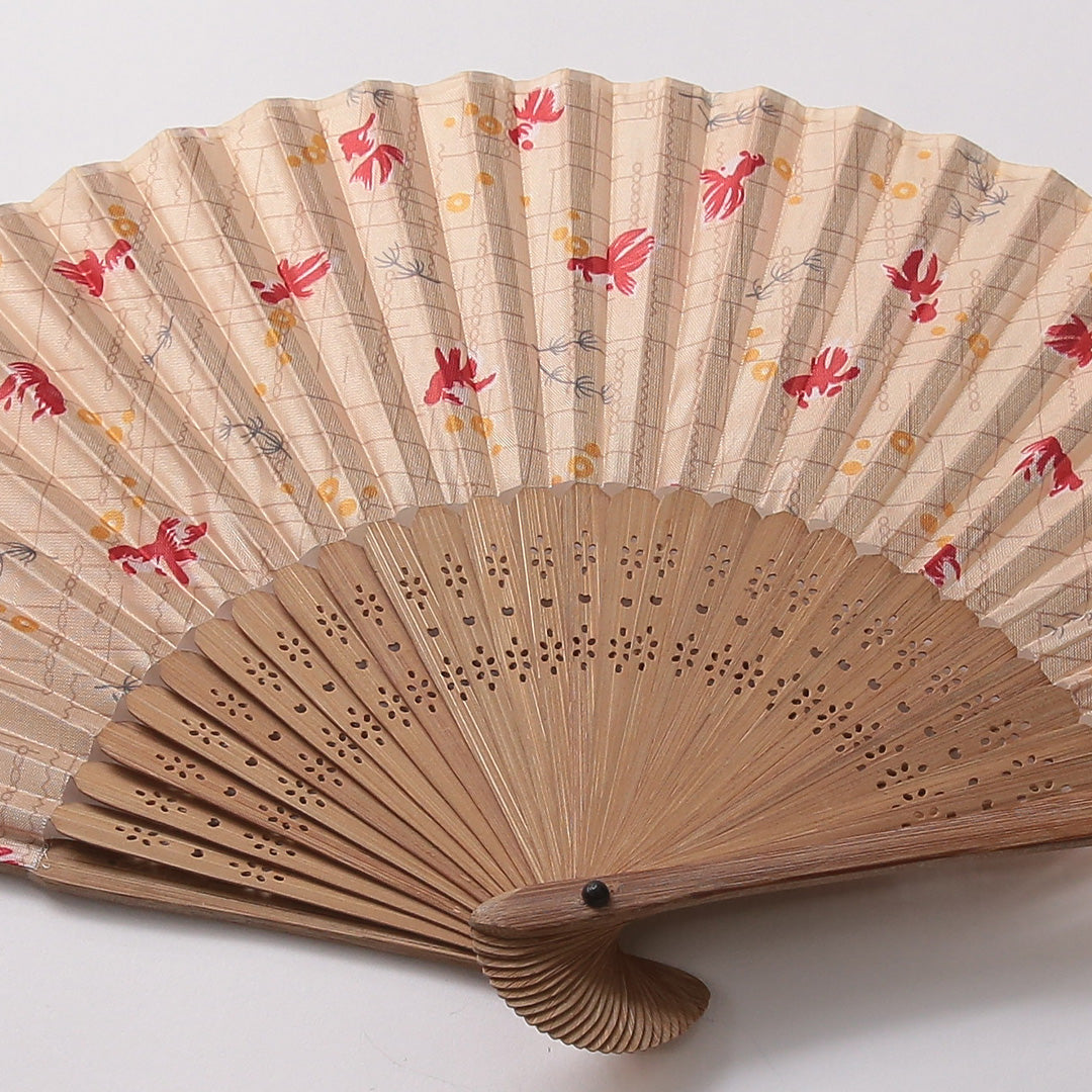 扇子 Aランク 生地扇子 カジュアル 金魚 木製 和装小物 茶系 1240-00951