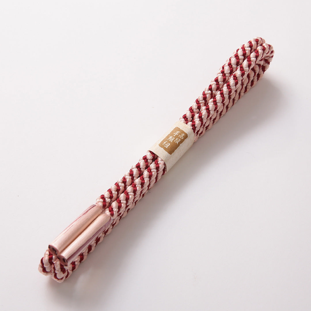 未使用品 帯締め 正絹 Sランク 丸組紐 四つ組 赤系 白系 共箱 D 1236-01487