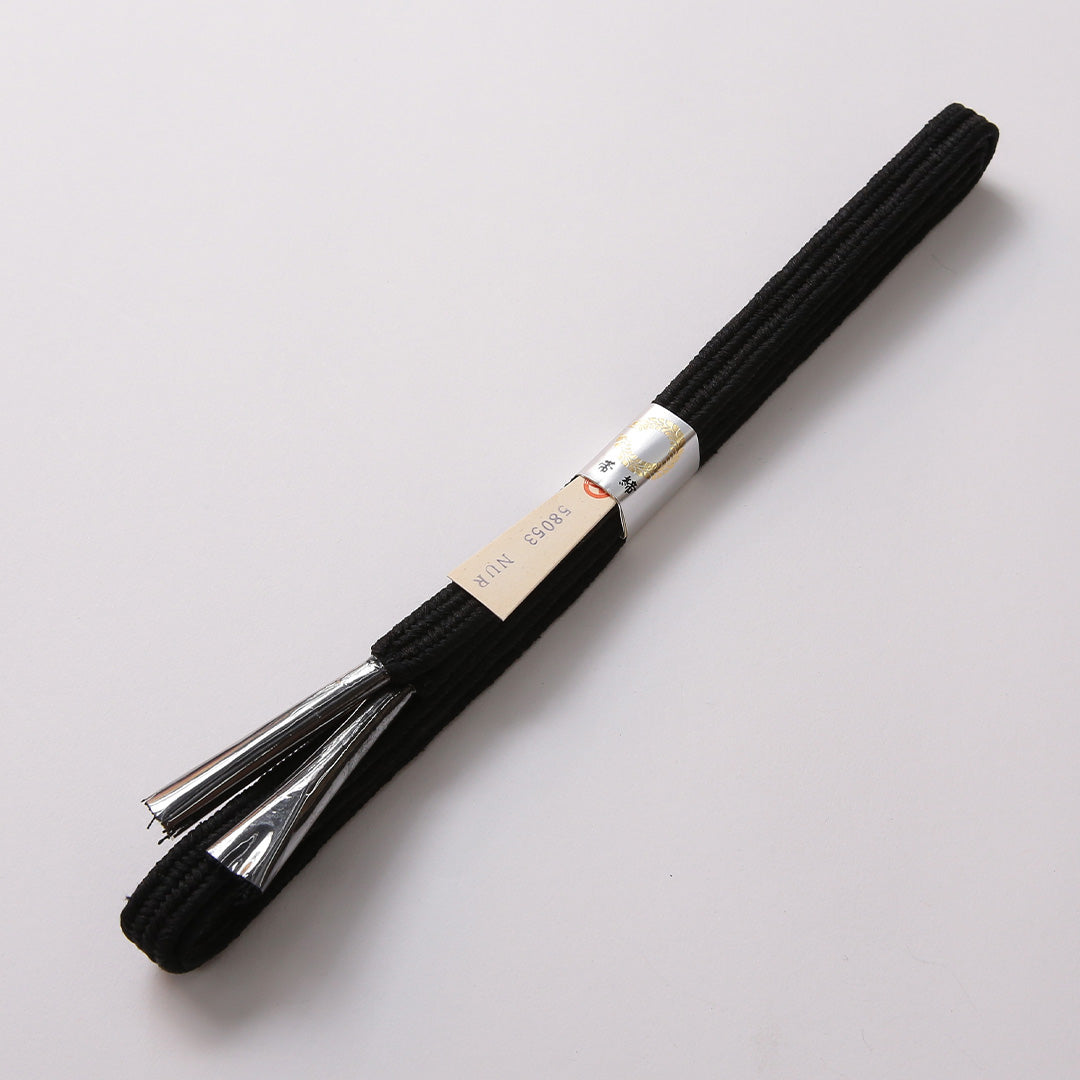 新古品 帯締め・帯揚げセット Nランク 弔事用 菊 紋意匠 正絹 和装小物 帯締め 帯揚げ 黒系 1221-00978