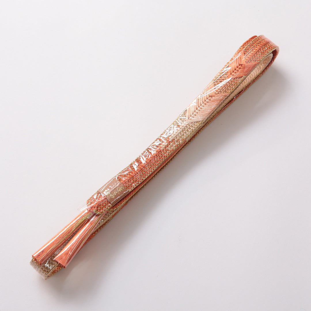 新古品 帯締め 正絹 Nランク 平組紐 笹浪組 金系 朱系 1236-01401