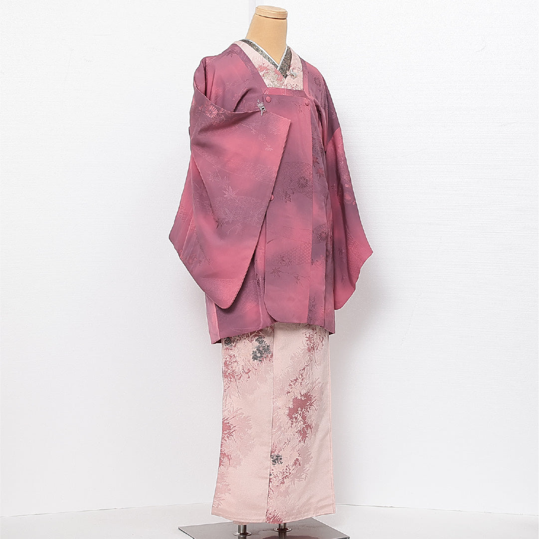 道行コート 袷 身丈85cm 裄丈64cm 正絹 Sランク 紋意匠 (菊) インフォーマル Mサイズ ぼかし染 ポケットあり 紫系 RP 1237-13747