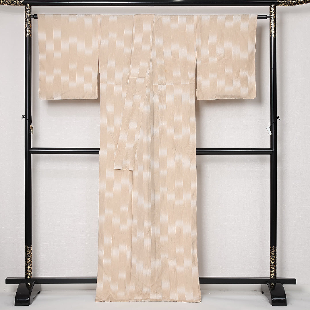 夏物 小紋 夏物 身丈166cm 裄丈68cm 正絹 Aランク インフォーマル 広衿 XLサイズ 市松 ベージュ系 M4 1221-12625