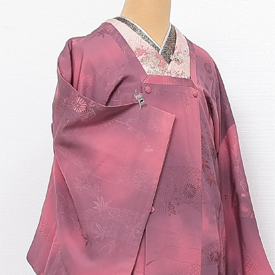 道行コート 袷 身丈85cm 裄丈64cm 正絹 Sランク 紋意匠 (菊) インフォーマル Mサイズ ぼかし染 ポケットあり 紫系 RP 1237-13747