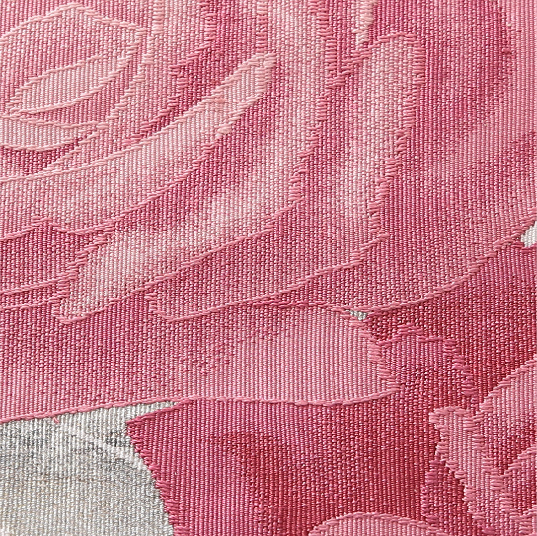 八寸名古屋帯 帯丈355cm インフォーマル 松葉仕立て ポイント柄 Cランク 正絹 綴れ織 薔薇 ピンク系 1224-03940