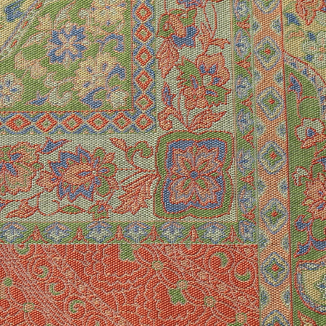 袋帯 帯丈432cm インフォーマル 全通 帯芯なし Aランク 正絹 ペイズリー柄 緑系 朱系 1223-02169