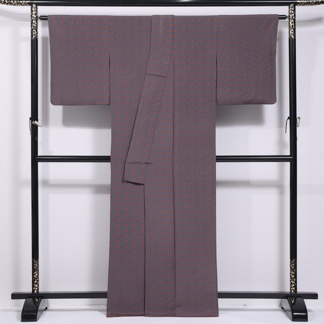 小紋 袷 身丈165cm 裄丈64cm 正絹 Bランク インフォーマル 広衿 XLサイズ 創作柄 紫系 RP 1221-11801