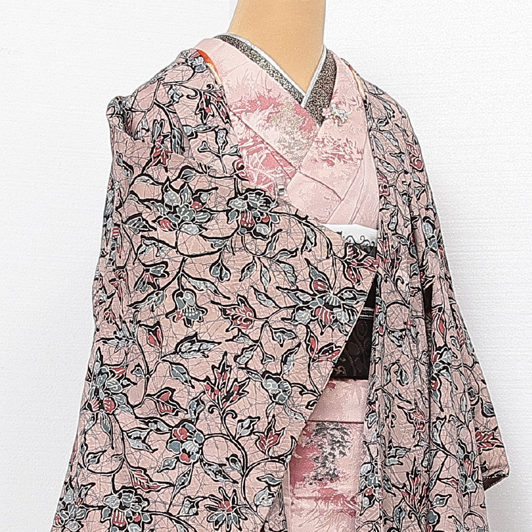アンティーク 羽織 袷 身丈85cm 裄丈67cm 正絹 Aランク Mサイズ 花柄 紫系 HP 1232-13872