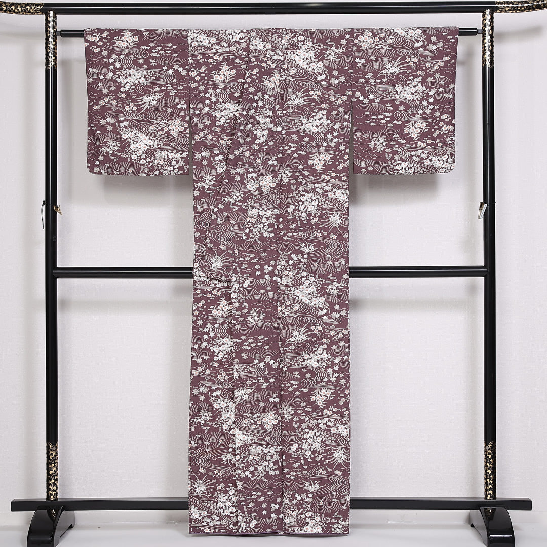 小紋 身丈161cm 裄丈64cm Aランク 袷 洗える着物 ポリエステル 広衿 1215-10027