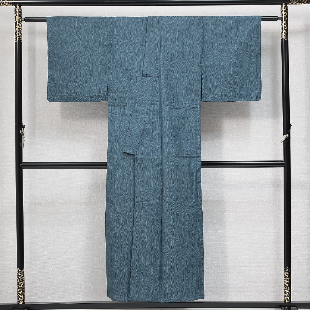 小紋 単衣 身丈150cm 裄丈62cm 正絹 Bランク インフォーマル バチ衿 Sサイズ 無地 青系 HP 1221-14796
