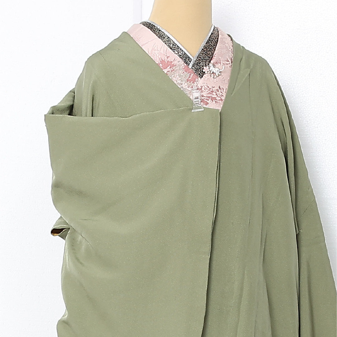 道中着 袷 身丈105cm 裄丈68cm 正絹 Sランク カジュアル Lサイズ 無地 緑系 RP 1236-12904