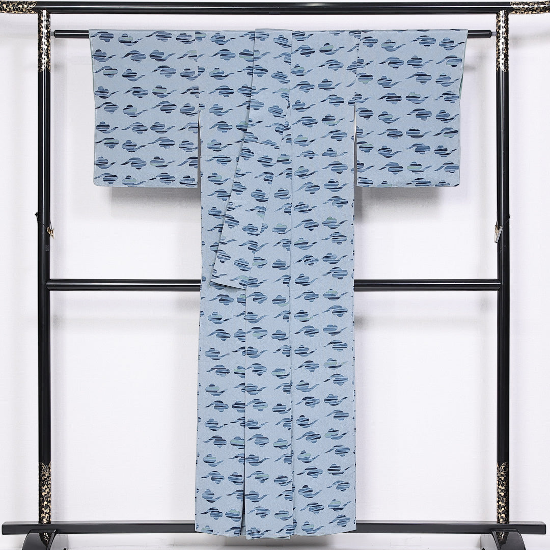 小紋 身丈153cm 裄丈61cm Sランク 袷 正絹 広衿 しつけ糸 1215-10189