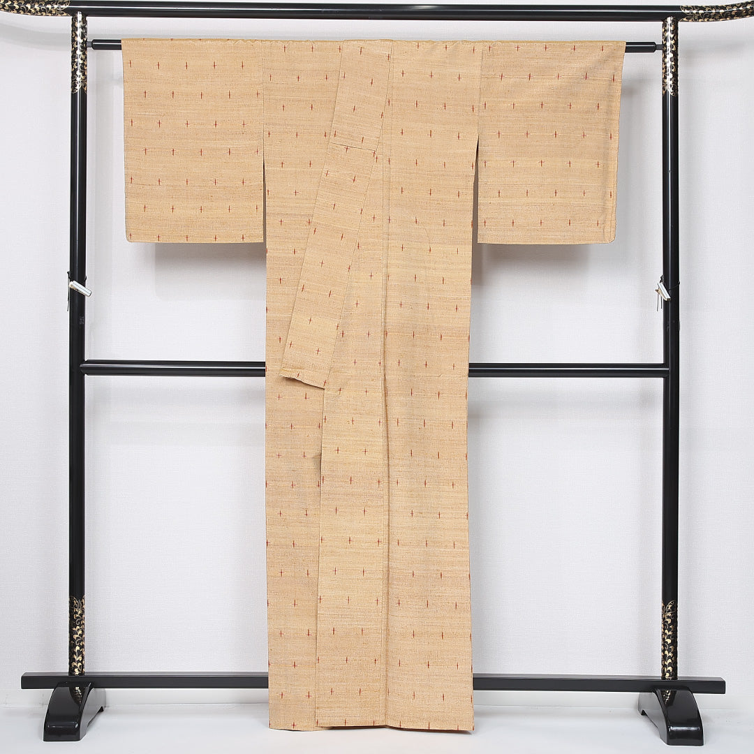 紬 単衣 身丈162cm 裄丈63cm 正絹 Sランク カジュアル 広衿 Lサイズ 十字絣 黄系 RP 1223-12179