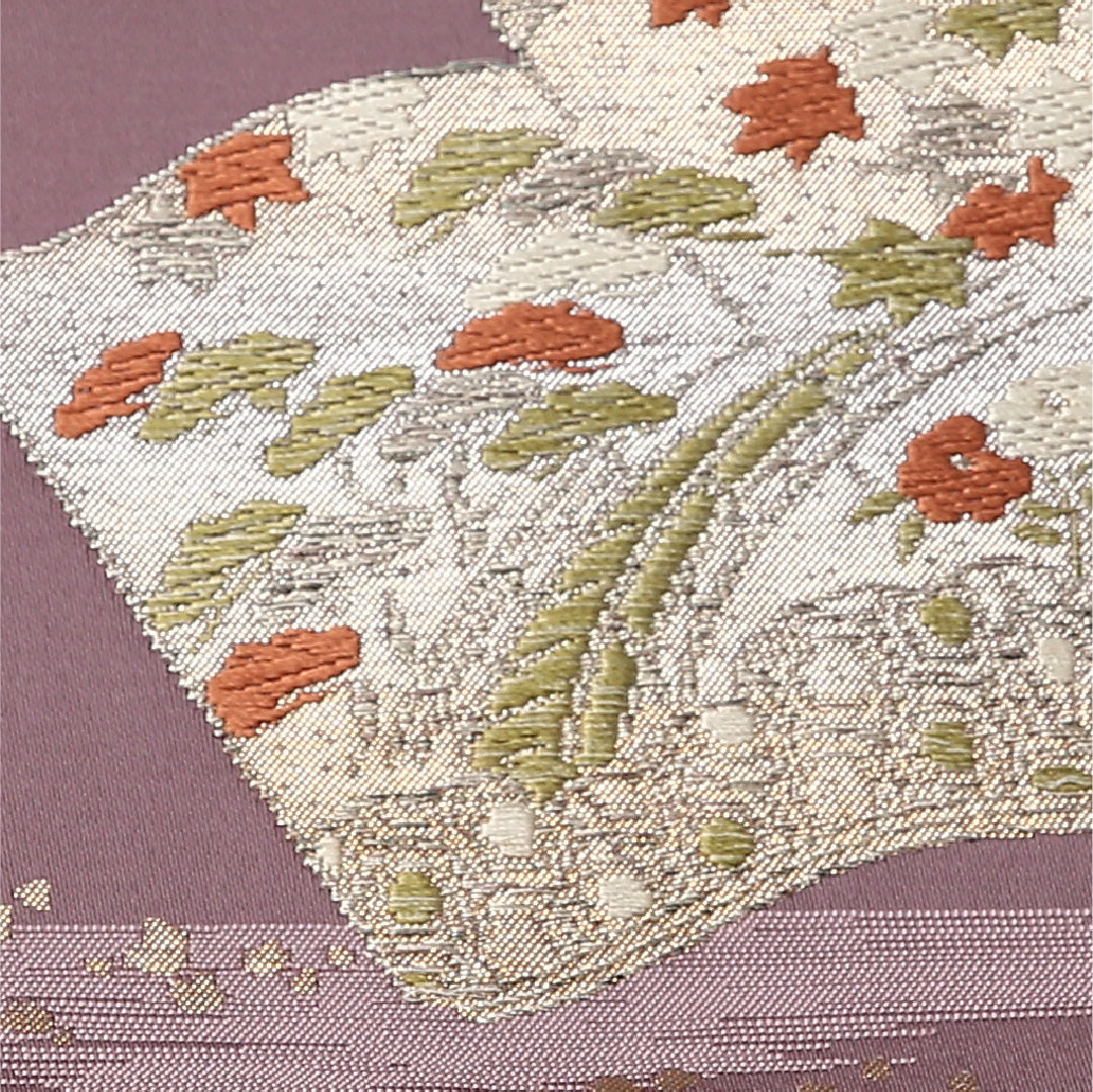 八寸 名古屋帯 帯丈341cm 松葉仕立て ポイント柄 Bランク カジュアル 正絹 書物 上品 落ち着き 紫系 1224-02798