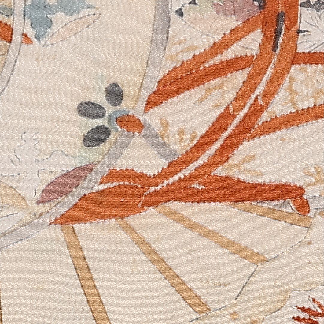 アンティーク 京袋帯 名古屋帯 帯丈370cm 全通 袋仕立て Cランク セミフォーマル リバーシブル 正絹 クリーム系 1224-01364